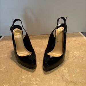 Christian Louboutin Rolande Aperta Black Patent Slingback pumps